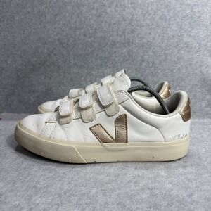 Veja Recife Shoes Womens Size 9 White Gold Triple Strap Leather Low Top Sneakers